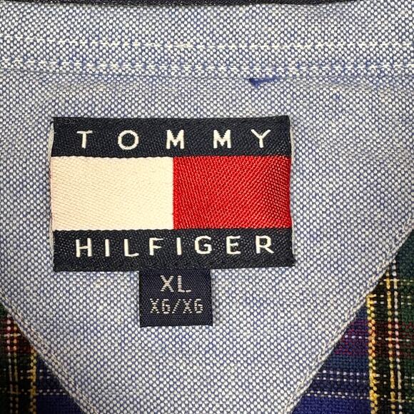 Vintage Tommy Hilfiger Shirt Mens XL Blue Classic Plaid Embroidered Chest Logo - Picture 7 of 10